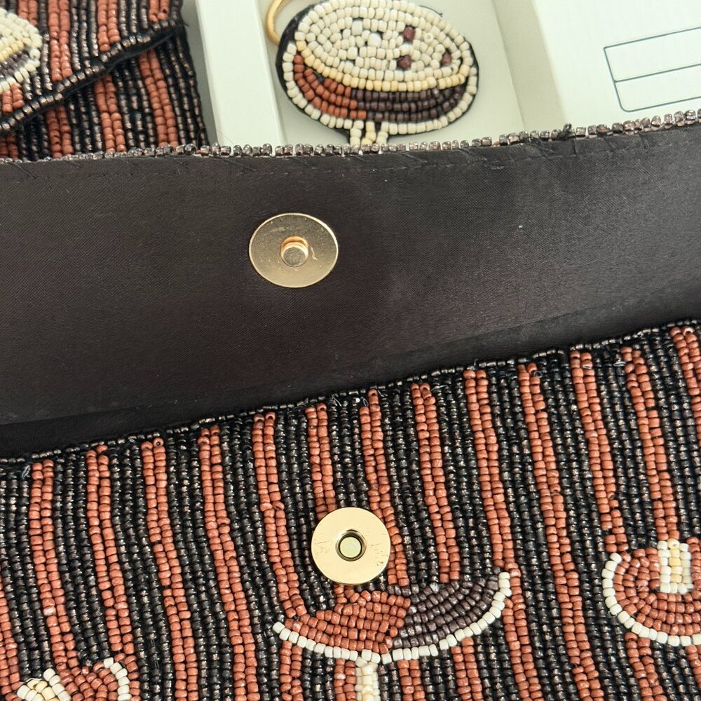 NWT Rachel Zoe 3 Pc Set Beaded Espresso Martini Clutch Card Case Charm $98